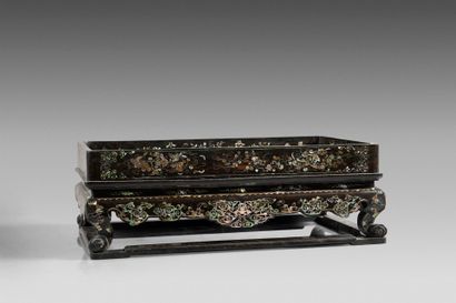 Large rectangular tray on a lacquered exotic...