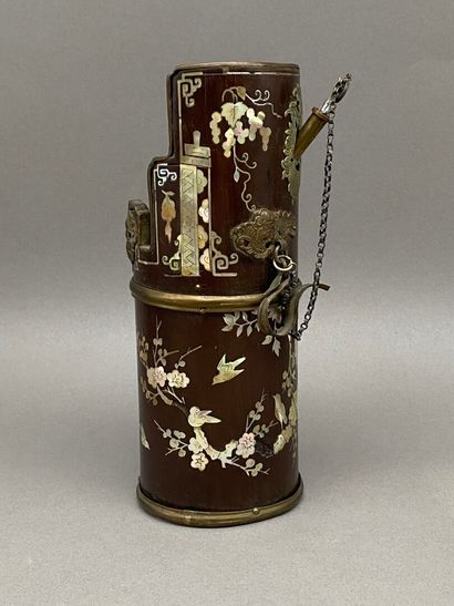 Exotic wood water pipe with mother-of-pearl...