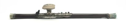 Bamboo opium pipe, silver plate 800°/°°,...