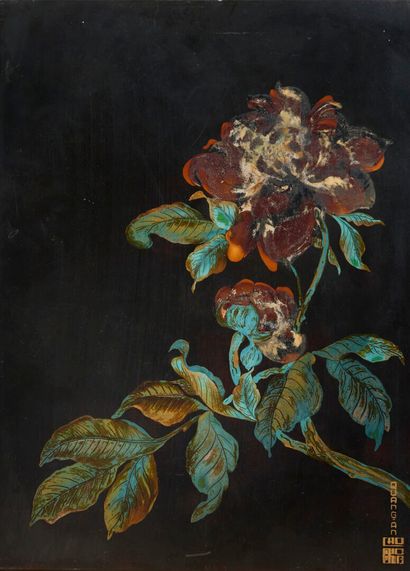 QUANG AN (XXe siècle).
Branche de pivoines...