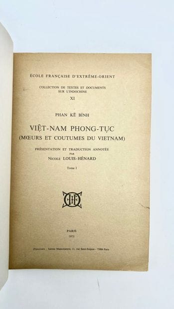 1975.
Phan KÊ BINH.
Viêt-Nam Phong-Tuc. Moeurs...
