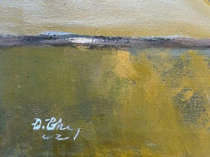 D. THY (XXe siècle). 
Scène de rizière.
Huile...