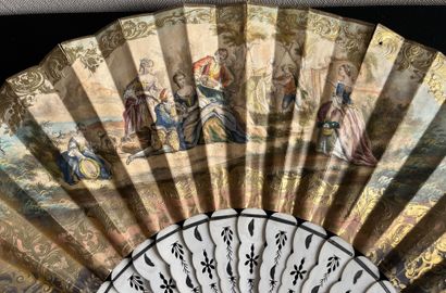 Wallpaper fan with a gallant scene on one...