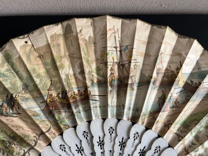 Wallpaper fan with a gallant scene on one...