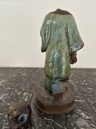 *Partially blue, green and brown glazed stoneware...