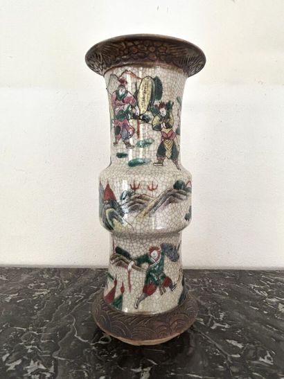 *Cracked stoneware diabolo vase with central...