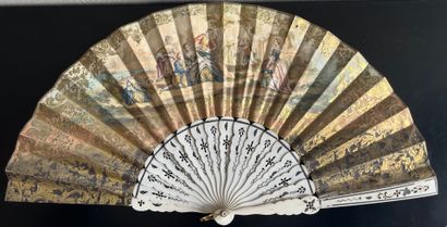 Wallpaper fan with a gallant scene on one...