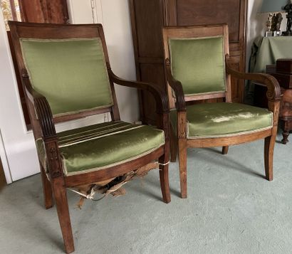 *Pair of armchairs in molded and carved mahogany...