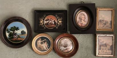 *Collection of 7 small framed or miniature...