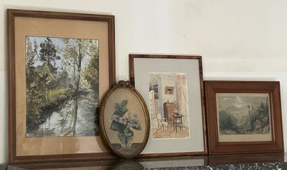 *Lot of 5 framed pieces including: 
- Nelly...