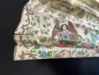 Wallpaper fan with a gallant scene on one...