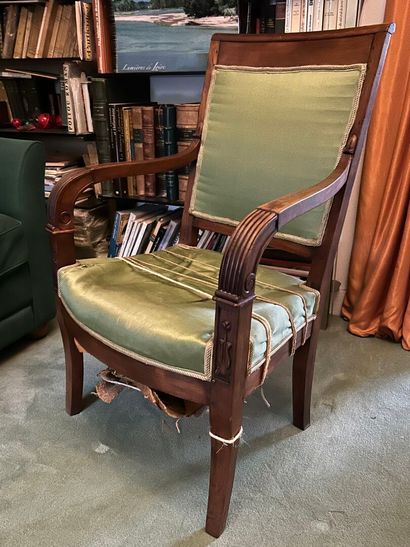 *Pair of armchairs in molded and carved mahogany...
