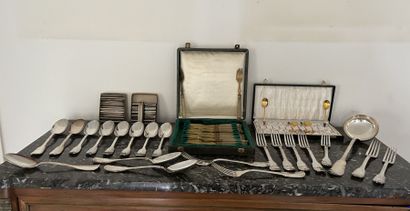 *Silvered metal lot, including: 
- a menagère...
