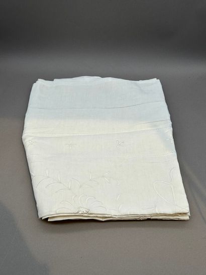 Set of four emerised linen sheets, embellished...