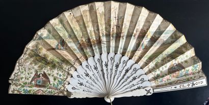 Wallpaper fan with a gallant scene on one...