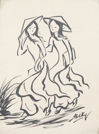 BE KY (1938)
Set of 4 framed ink-on-silk...