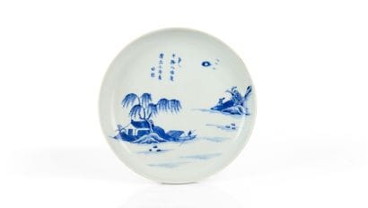 A blue-and-white porcelain dish known as...