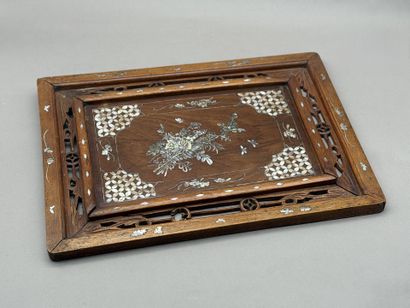 Two rectangular panels made of exotic wood,...