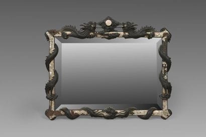 Rectangular mirror made of exotic wood. The...