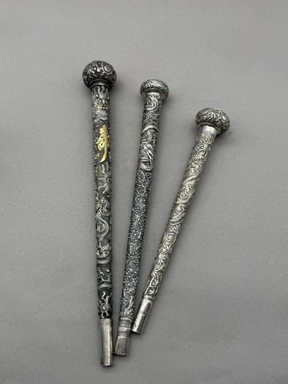 Set of three 800° silver cane knobs /°° with...