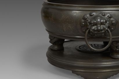 A large bronze incense burner with niello...