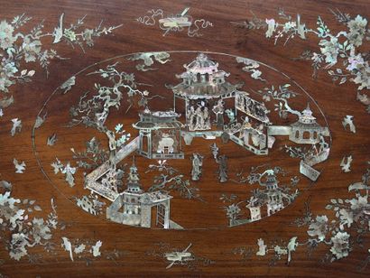 Two rectangular panels made of exotic wood,...