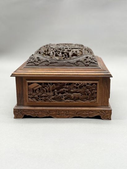 Square wooden jewelry box with high-relief...