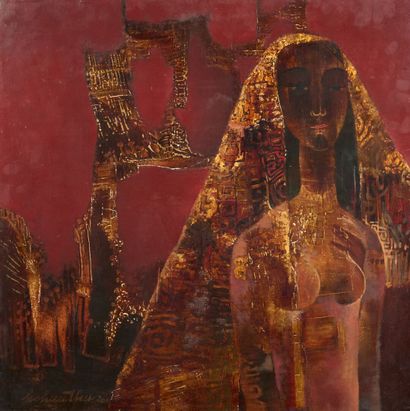 HO HUU THU (1942–2024)
Woman in a Veil. 
Wood...