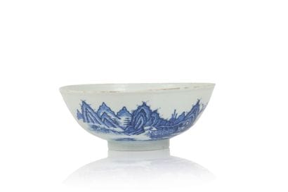 A rare, wide blue-and-white porcelain bowl,...