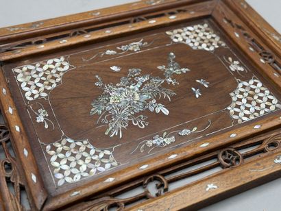 Two rectangular panels made of exotic wood,...