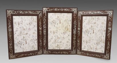 Spectaculaire cadre triptyque en bois exotique...