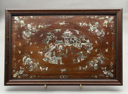 Two rectangular panels made of exotic wood,...