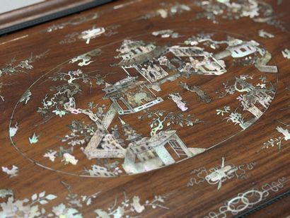 Two rectangular panels made of exotic wood,...
