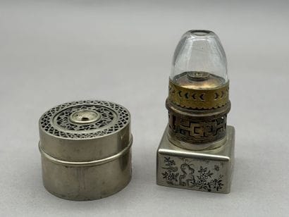 Set of two opium lamp bases made of baitong...
