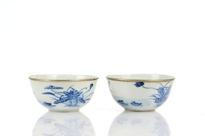 Two small blue-and-white porcelain bowls,...