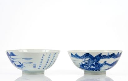 A pair of large blue-and-white porcelain...