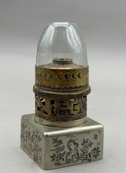 Set of two opium lamp bases made of baitong...