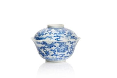 Blue-and-white porcelain lidded bowl, known...