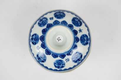 Octagonal porcelain bowl with lid in blue-and-white...