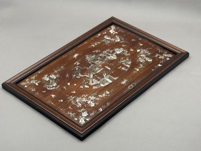 Two rectangular panels made of exotic wood,...