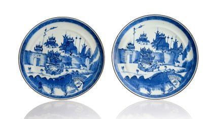 Pair of blue-and-white porcelain plates,...