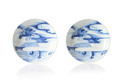 A pair of blue-and-white porcelain bowls,...