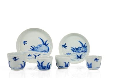 A blue-and-white porcelain tea set, known...