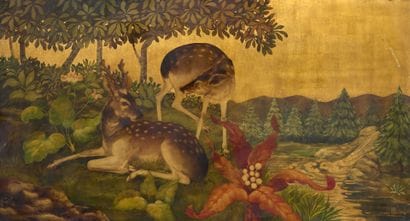 Vietnam, 20th century. 
Fawns by a river.
Polychrome...