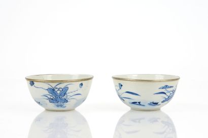 Two small blue-and-white porcelain bowls,...