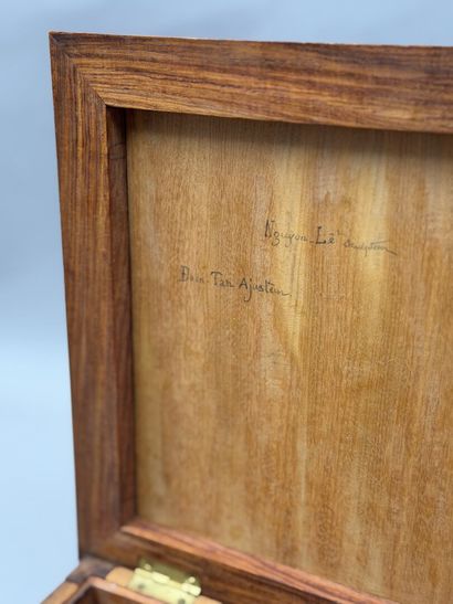 Square wooden jewelry box with high-relief...