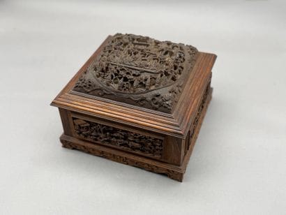 Square wooden jewelry box with high-relief...