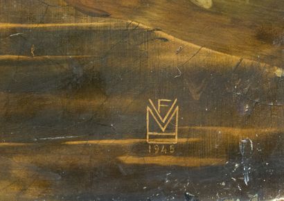 Vietnam, 20th century. 
Fawns by a river.
Polychrome...