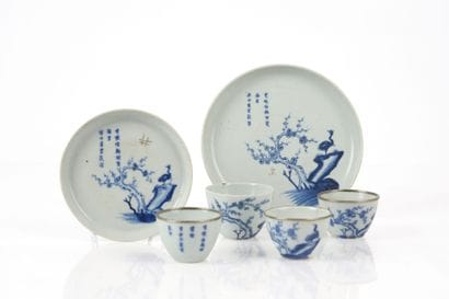 A blue-and-white porcelain tea set known...