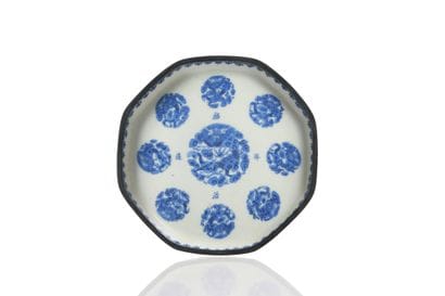 Octagonal blue-and-white porcelain dish,...